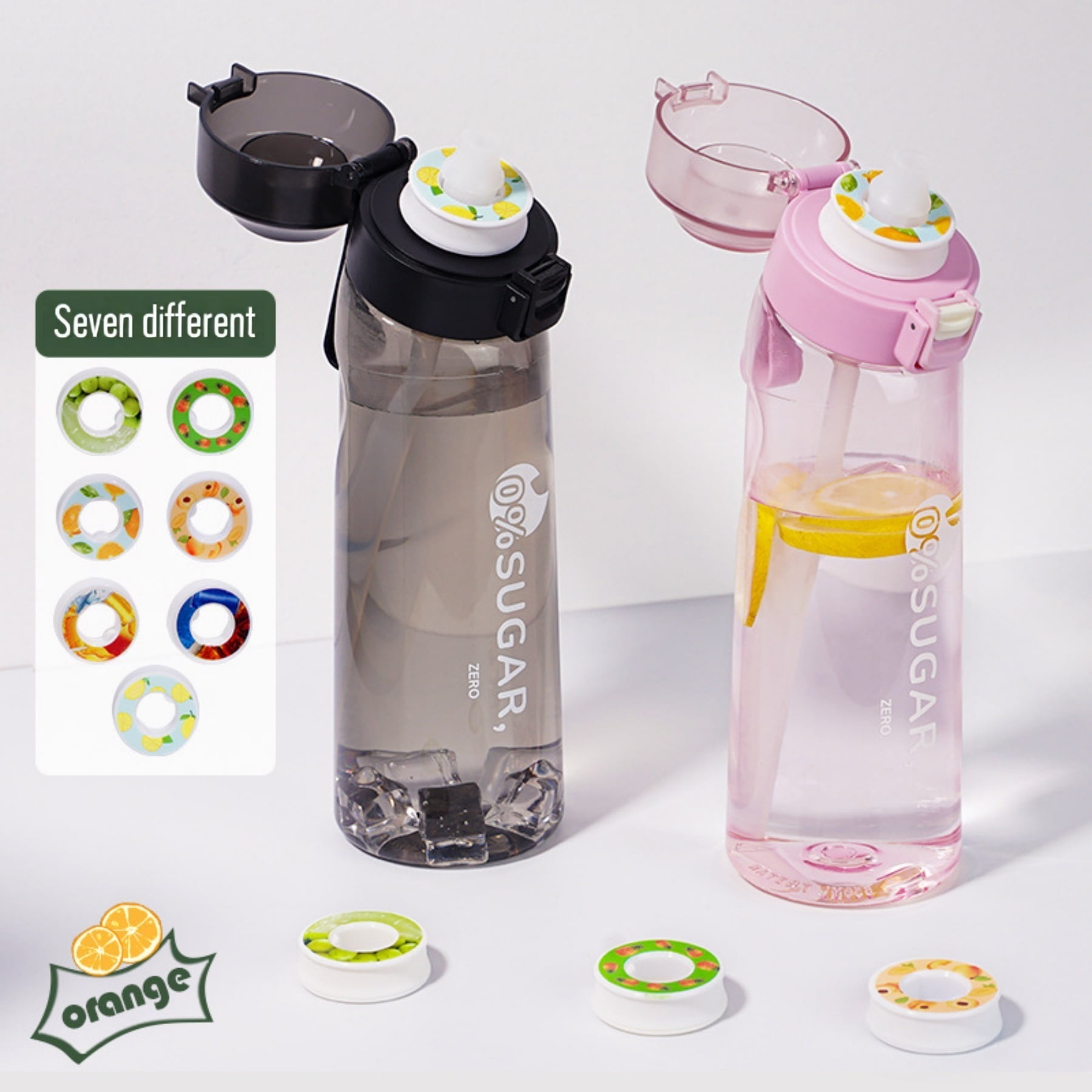 Clear Scented Water Bottle with 7 Flavor Pods - 650ml BPA-Free Tritan Sports Bottle, Leakproof Fruit Aroma Cup for Fitness, Gym & Outdoor (Black)