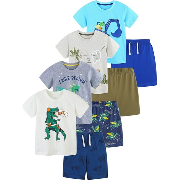 ATAIKU 2-7T Boys 2-Piece Summer Pajamas Set T-shirt + Shorts 100% Cotton Pjs for Toddler - Dinosaur