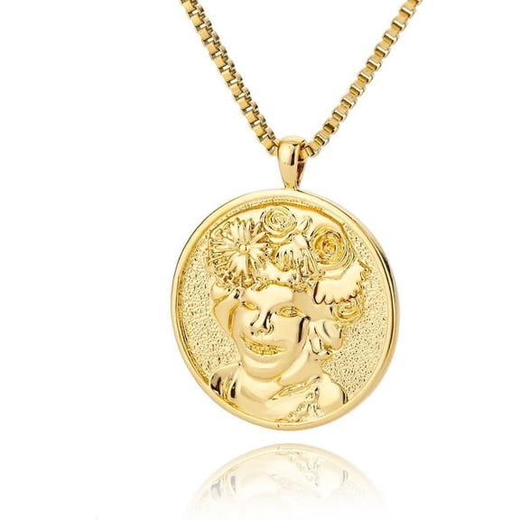 Medal Medallion Legend Marsha 18K Gold Plated Coin Necklace,Queen Medallion Necklace for Women