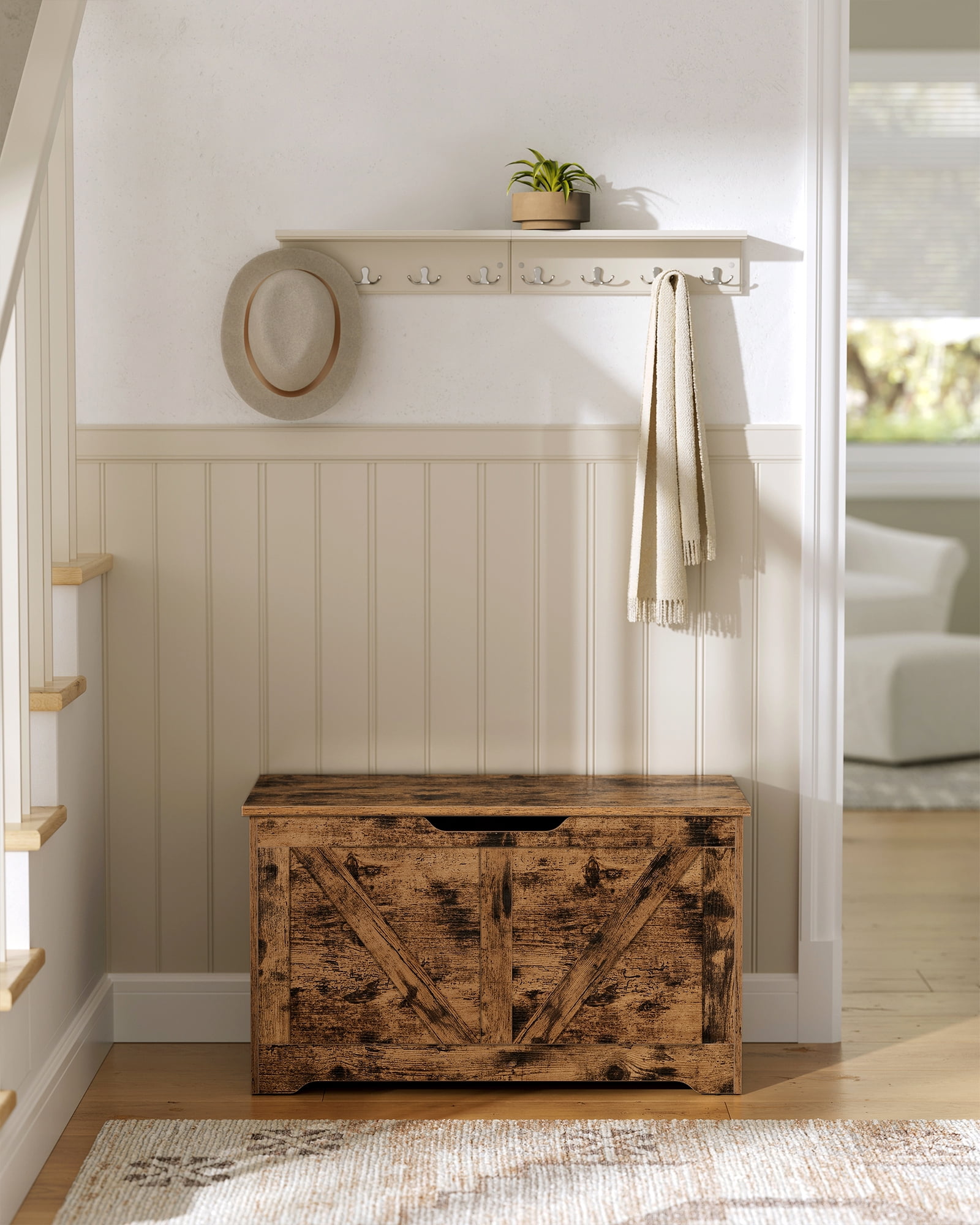 Shoe Rack Bench, Entryway Storage Box, Storage Chest Clothes Organizer with Large Capacity Box,  Rustic Brown