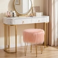 thumbnail image 2 of Giantex Faux Fur Vanity Stool Chair, Round Footstool Ottoman with Metal Legs, Fluffy Chair Footrest, Makeup Stool for Bedroom, 2 of 8