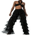 thumbnail image 2 of Women High Waist Trim Tulle Mesh Wide Leg Trousers Y2K Casual Solid Chiffon Multi Layer Ruffle Yarn Pants, 2 of 4