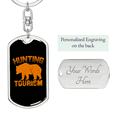 thumbnail image 2 of Hunting Tourism Bear Stainless Steel or 18k Gold Premium Swivel Dog Tag Keychain, 2 of 10