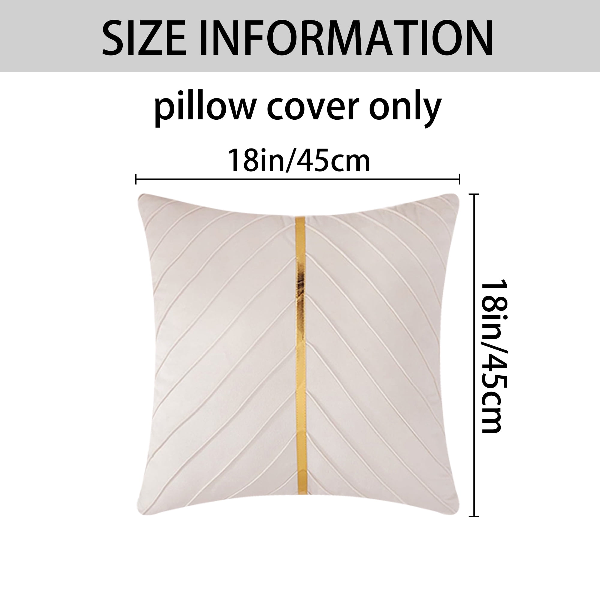 Unique Bargains Velvet Throw Pillow Cover with Gold Striped Cushion White 18" x 18"