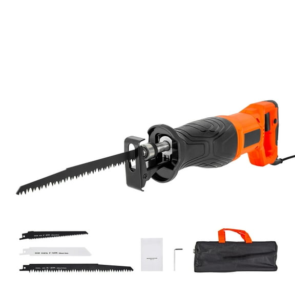 KFFKFF Corded Reciprocating Saw, 120V 7.5A, 2800 SPM Adjustable Speed, 1-1/8 inch Stroke, Electric Saw with 8 Blades and Carrying Case, Suitable for Cutting Wood, Metal, and Plastic