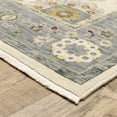 thumbnail image 4 of 8' X 11' Ivory Blue Grey Teal Gold Green And Rust Oriental Power Loom Stain Resistant Area Rug With Fringe, 4 of 5