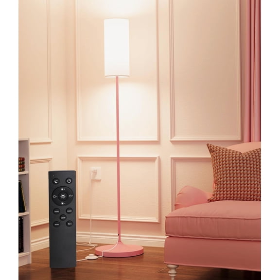 Dimmable Floor Standing Tall Lamp with 12W LED Bulb with Remote, Pink White