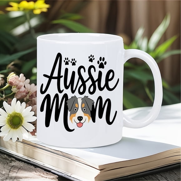 Tail- Wagging Aussie Mom Mug A Fun and Stylish Gift for Dog Lovers Ceramic- Printed Novelty Mug Dishwasher Safe Useor as a Gift for Others