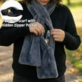 thumbnail image 6 of Scarf with Hidden Zipper Pocket, Winter Pull-Through Faux Fur Scarf with Hidden Zipper Pocket, Winter Warm Soft Cozy Furry Loophole Scarf Dark Gray, 6 of 6