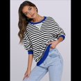 thumbnail image 4 of Sudaderas A Rayas para Mujer, Camisetas de Larga con Cuello Redondo de Gran Tamaño, Jersey Y2K, Ropa de Moda de Otoño Azul M, 4 of 9