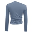 thumbnail image 4 of Camiseta sexy de manga larga con hombros descubiertos para mujer - Color liso, poliéster-spandex, XS-XL - Cuello en V, cintura fruncida para citas nocturnas/fiestas, 4 of 4