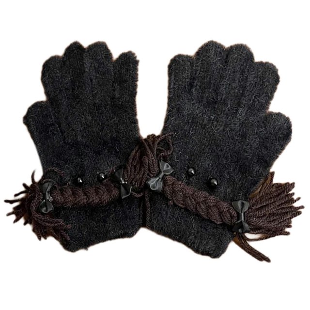 Knit Lovely Mitten Soft Plush Gloves with Bowknot and Braids Detail for Children and Women Winter Photo Props White