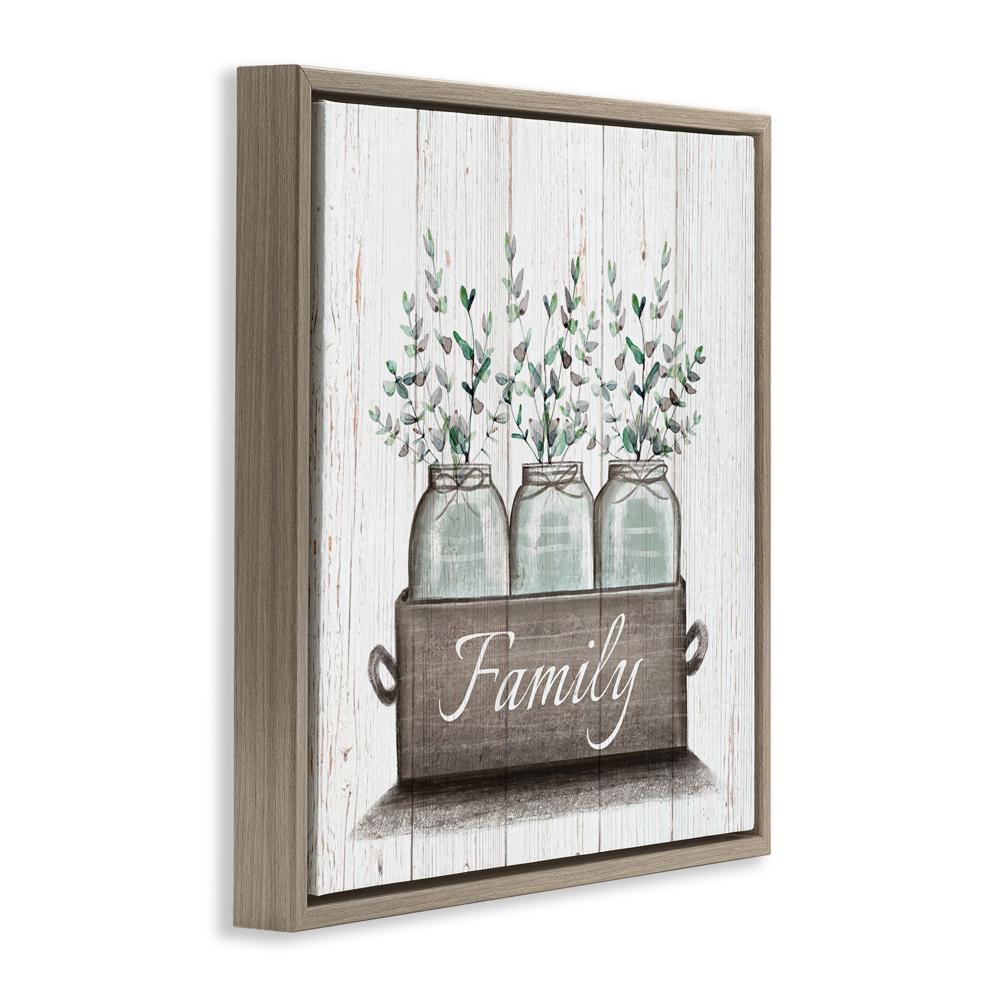 Stupell Industries Eucalyptus Foliage Jars Botanical & Floral Painting Brown Floater Framed Canvas Art Print Wall Art, 25 x 25