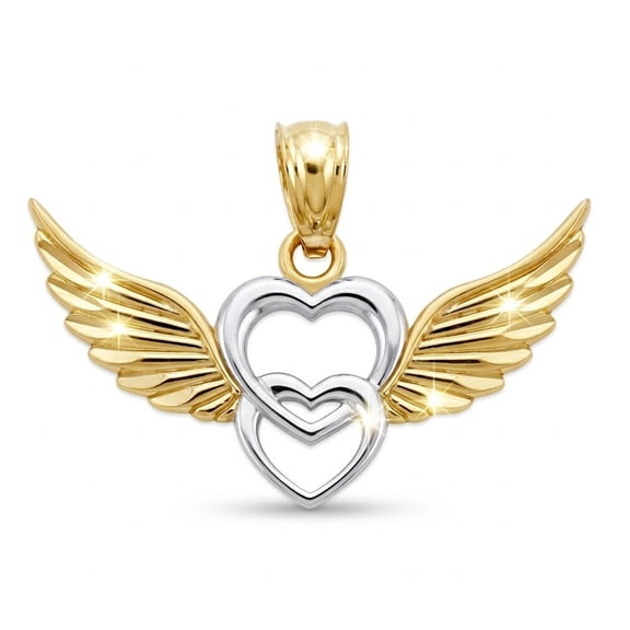 Charm America - Gold Angel Winged Heart Charm - 10 Karat Solid Gold