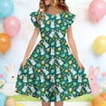 thumbnail image 1 of EGNMCR Robe à Manches Courtes Col Rond Robe d'Été pour Enfants à Manches Plissées Double Couche Imprimée pour Enfants de 5 à 14 Ans, 1 of 7