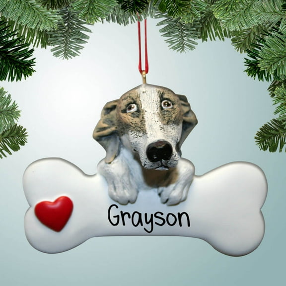 Greyhound on Bone - Personalized Christmas Ornament - Perfect Stocking Stuffer - Great Gift Ideas