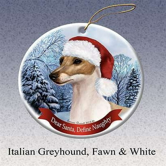 Holiday Pet Gifts Italian Greyhound, Fawn and White Dog Porcelain Ornament