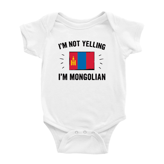 I'm Not Yelling, I'm Mongolian Cute Baby Jumpsuits (White, 6-12 Months)