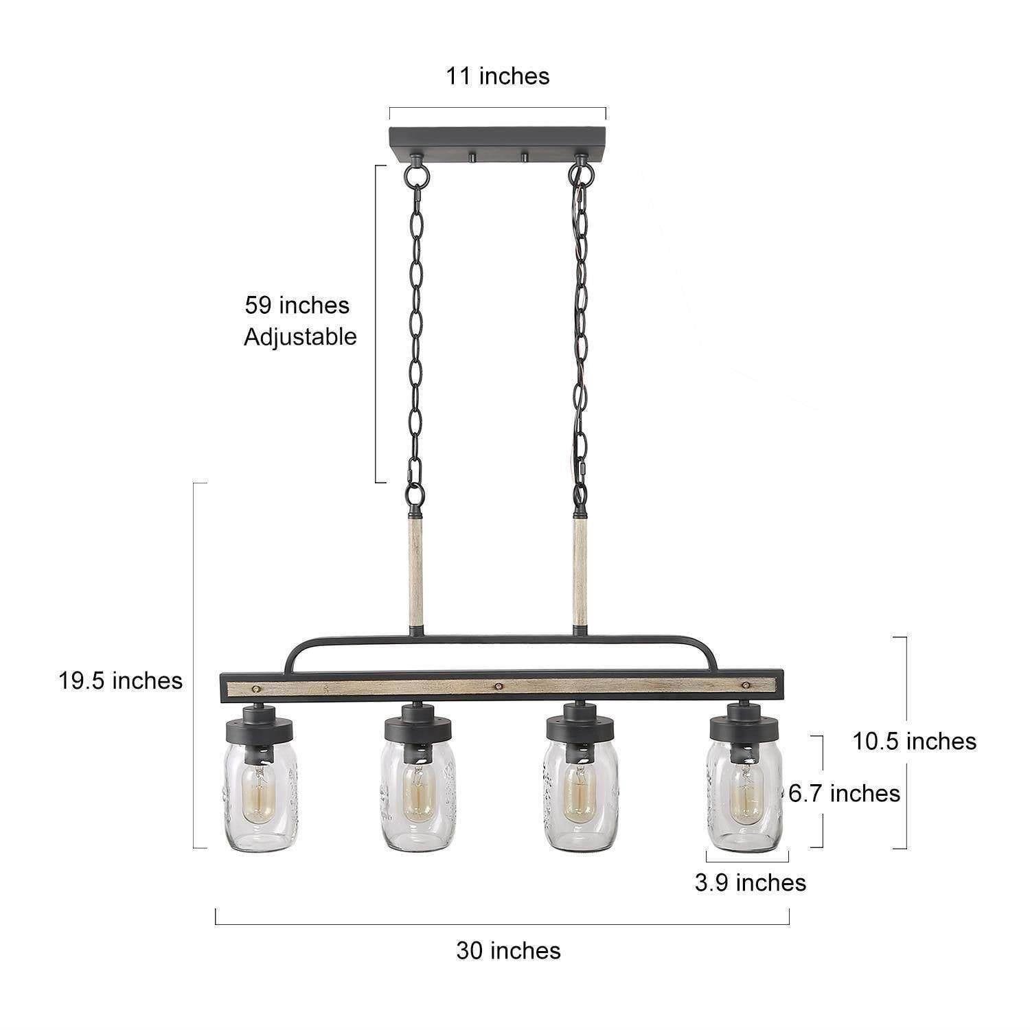 LNC 4-Light Black and Gray Linear LED Pendant with Mason Jar Glass