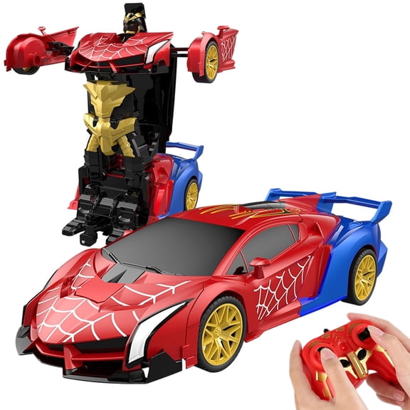 Spider Transform RC Cars Robot Toy for Kids, 2.4GHz Remote Control Car with One-Button Deformation 360° Rotation LED Lights Christmas Birthday Gifts for Boys Age 4-7-8-12(1:18 Scale)