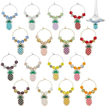 

16 pcs Pineapple Wine Charms Colorful Wine Glass Charms with Glass Beads Glass Charms Ring for Wine Cocktail Champagne Party Favors Decorations