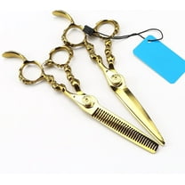 Barber Scissors Hair Cutting Scissors, 6Inch Japanese 440C Stainless Steel Upscale Golden Skull Hairdressing Scissors Hair Cutting and Thinning Scissors Barber Shears Set