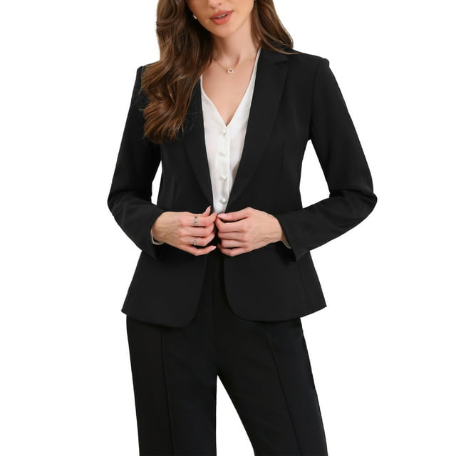 BLAZERS CHIC INSPIRADORES PARA MUJERES, CASUAL DE NEGOCIOS, CHAQUETAS DE OFICINA CON UN BOTÓN Y MANGAS LARGAS, CON ALMOHADILLAS EN LOS HOMBROS, TAMAÑO S, NEGRO