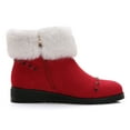 thumbnail image 2 of Ferwind Women's Fur Trim Rhinestone Low Wedge Heel Winter Ankle Booties Red/White  8, 2 of 8