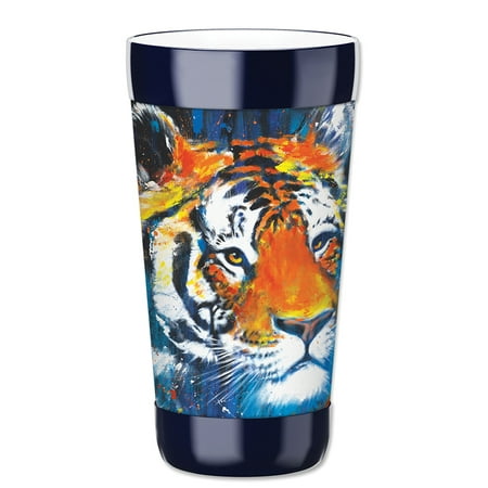 Insulated Drink Cups - Mugzie 16-Ounce Tumbler Drink Cup with Removable Insulated Wetsuit Cover - Tiger