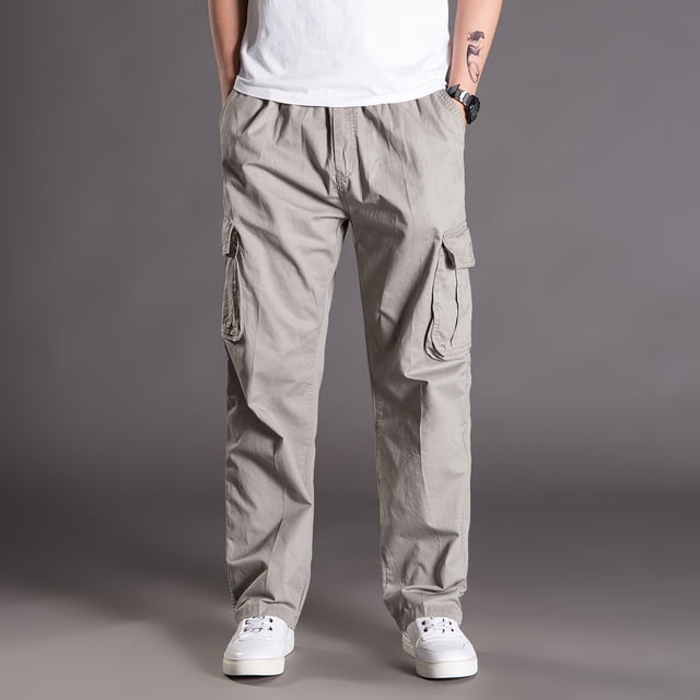 JURANMO Mens Cotton Jogging Sweatpants,2024 Men's Casual Trendy Loose Plus Size Outdoors Sports Trousers Classic Solid Color Multiple Pockets Straight Type Long Pants Lightweight