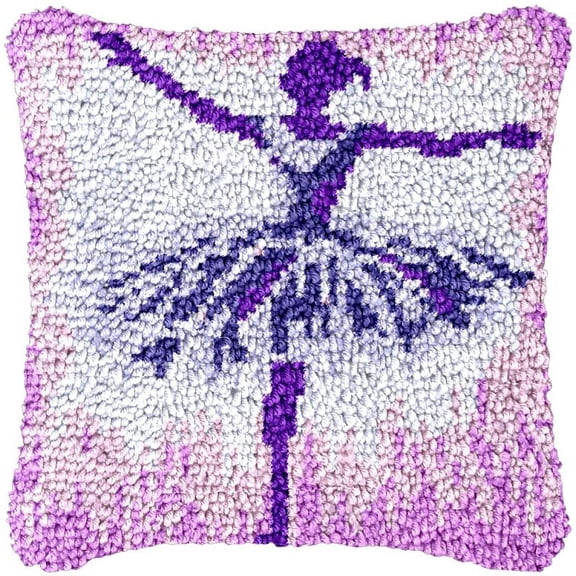 Latch Hook Pillow Cover Kits Purple Ballet Girl for DIY Needlework Cushion Handmade Rug Cross Stitch Latch Hook Printed Pillowcase Hooking Kits Crochet Yarn Kits Needlework 17'' X 17''