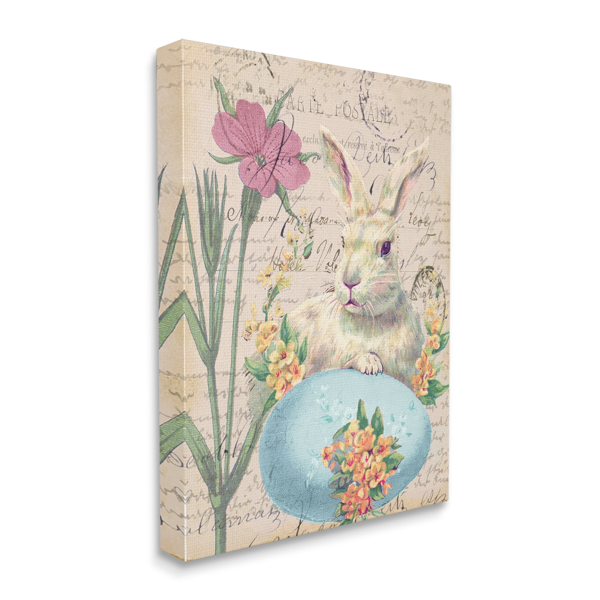 Stupell Industries Easter Bunny Spring Blue Egg Vintage Postal Script, 30 x 40, Design by Daphne Polselli