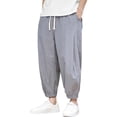 thumbnail image 1 of Mens Loose Straight Cotton Summer Casual Pants - Breathable, Solid Color, Elastic Waist - Daily/Work, 1 of 6