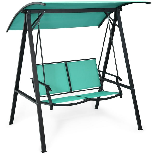 Costway Balançoire de Porche pour Patio Extérieur pour 2 Personnes avec Auvent Réglable Turquoise