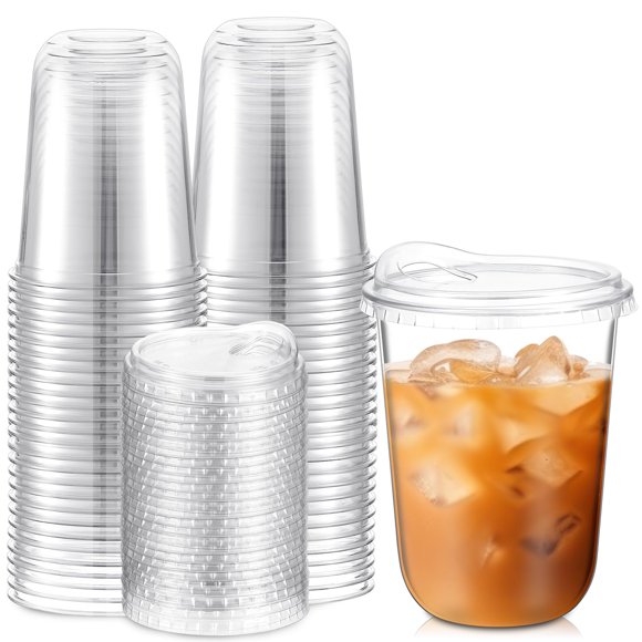 Vasos de plástico Baderke con fondo redondo, 16 oz (500 ml) con tapas para sorbos, 50 unidades