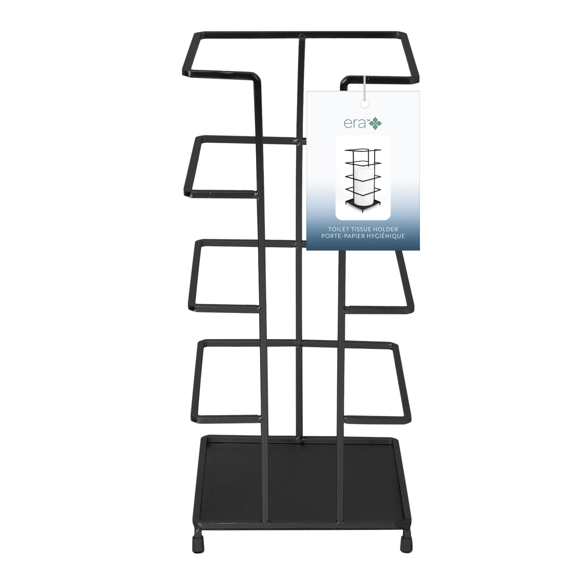 Era Tower Freestanding Toilet Paper Holder, Stacker, Matte Black 6.18" x 13.85in, Toilet Paper Holder Black