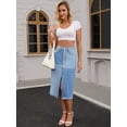thumbnail image 7 of DARING DIVA Women's Raw Hem Midi Jean Skirts with Slit Small Light Blue, 7 of 7