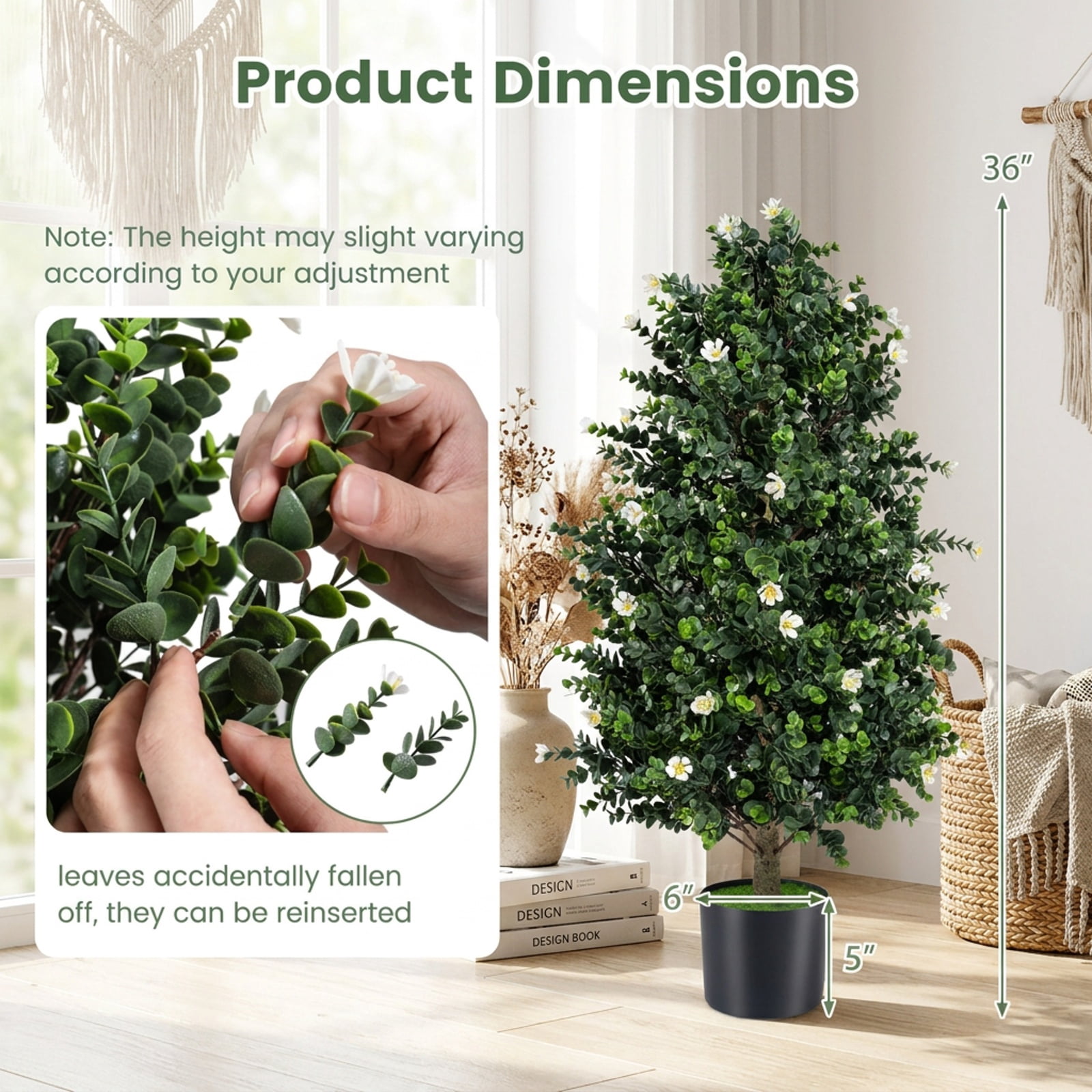 Vebreda Artificial Plant Decor, 2 Pack Artificial Topiary Cone Tree Faux Potted Shrub Plant with 49 Flowers, Lifelike Greenery Display