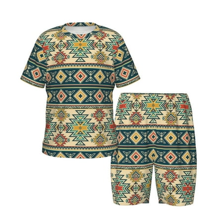 Boys Girls Pajamas Sets for Kids  Traditional Tribal Aztec1 Toddler Sleepwear Lounge Short Sleeve PJ Set 2 Pcs