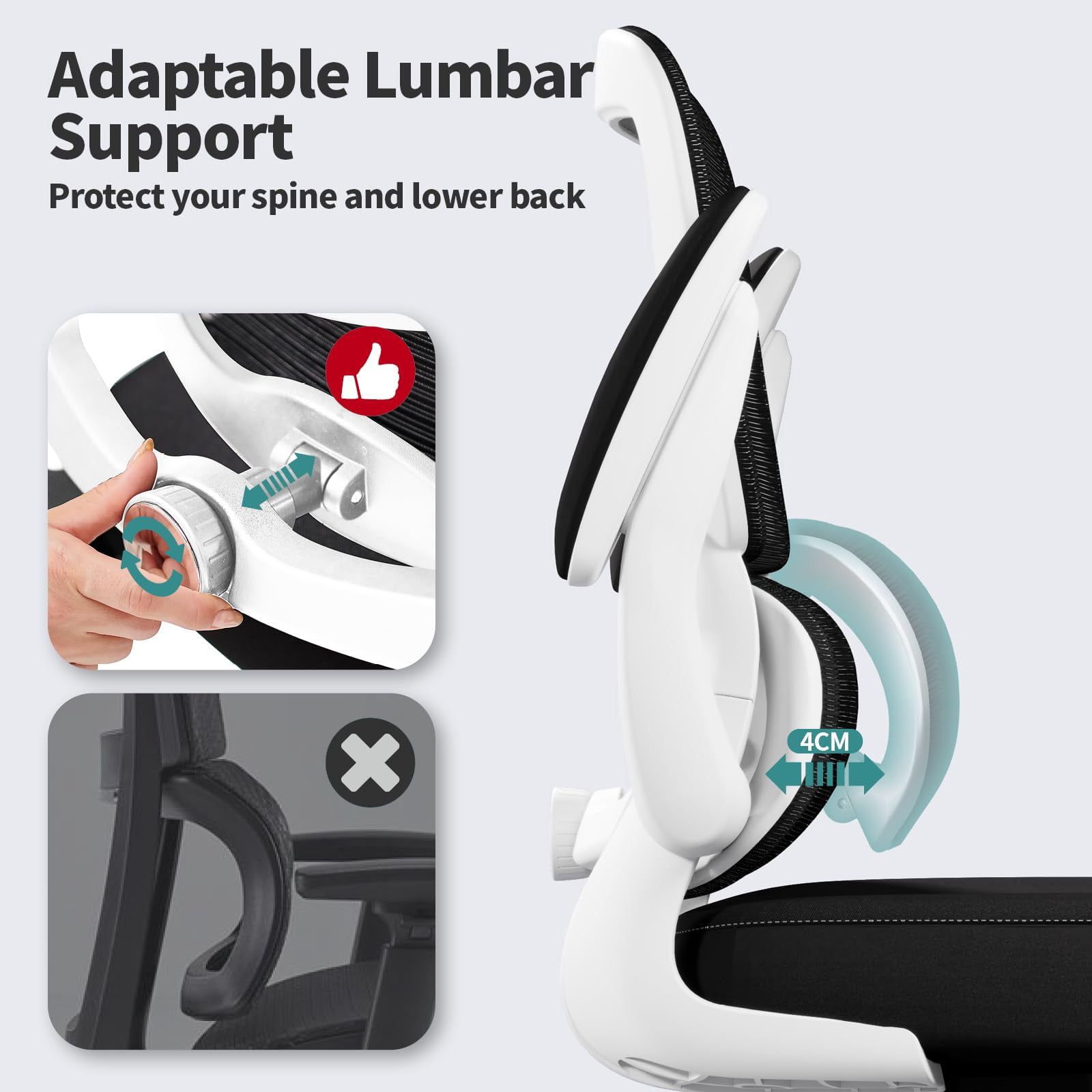 Office Chair - Ergonomic Desk Chair with Adjustable Lumbar Support, Mesh Computer Chair, Executive Chairs for Home Office Comfortable Lumbar Support (Black)