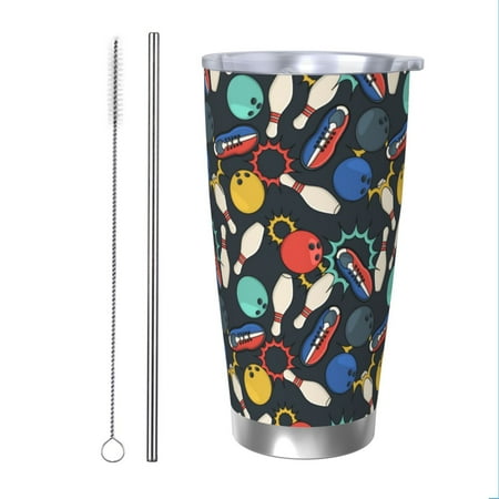 

Salouo Bowling Ball Print 20oz Tumbler with Lid Stainless Steel Vacuum Insulated Tumbler Durable Insulated Coffee Mug Thermal Cup with Splash Proof Sliding Lid-Straw Two-piece Set
