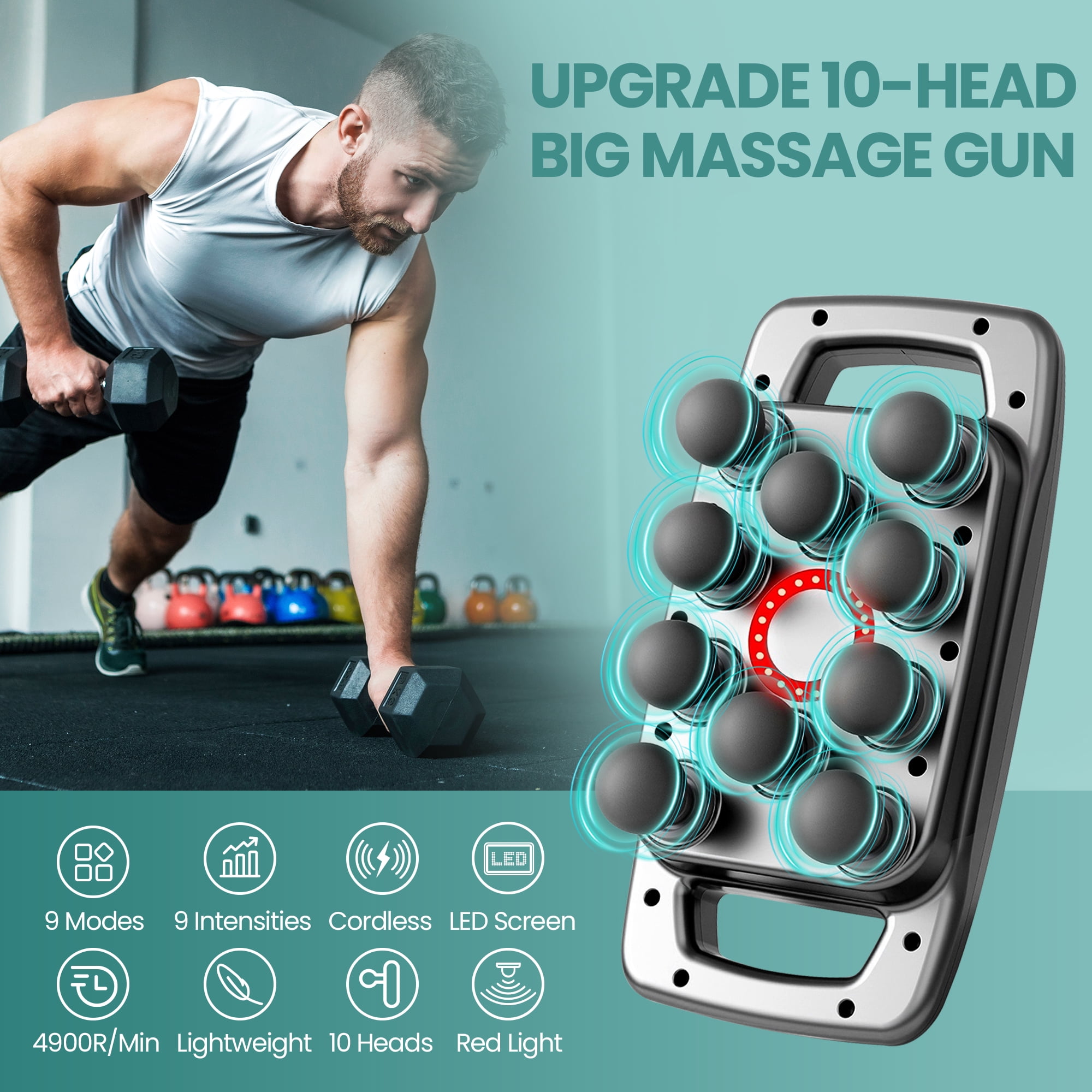 HMMSYLVA Muscle Massage Gun 10 Heads for Pain Relief Deep Tissue with LED Screen, Massage Gun Deep Tissue with 9 Modes for Back, Neck, Legs, Shoulders, Feet, Grey