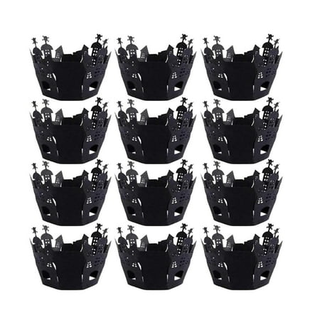 

Eewia Cake Stand Clearance! 12Pcs Halloween Hollow Cupcake Stands Big Sale Halloween Spider Web Witch Horror Castle Pattern Hollow Paper Cup Diy Cake Decor