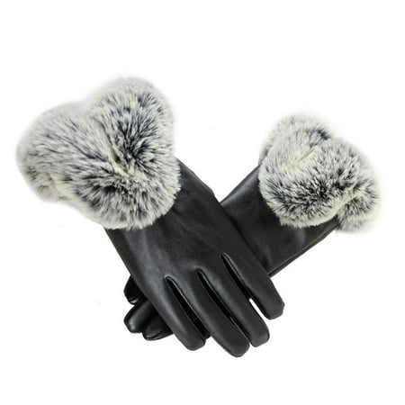 Finger Assault Gloves - Womens Ladies Faux Leather Five Finger Gloves Winter Warmer Wrist Mitten