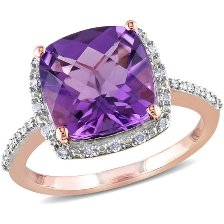 Tangelo 3-1/2 Carat T.G.W. Amethyst and Diamond-Accent 10kt Pink Gold Halo Ring