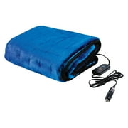 Angle View: Heated Electric Car Blanket, Blue - 3 Heat Settings, Auto Shutoff, Washable, 55" X 40", Long 8' Cord Plugs into Car's 12v Outlet