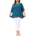 thumbnail image 2 of Agnes Orinda Women's Plus Size Tops Round Neck Lace Crochet Short Sleeve Shirts Casual Blouses 3X Peacock Blue, 2 of 6