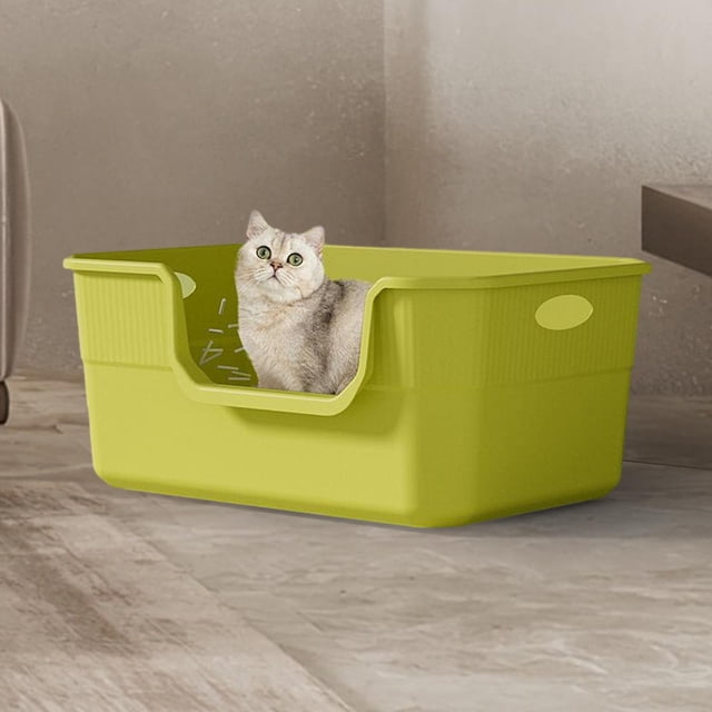 Caja de arena para gatos Salvador verde Bandeja portátil frontal baja con asas huecas