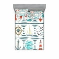 thumbnail image 2 of Ambesonne Nautical Fitted Sheet & Pillow Sham Set, Marine Collage, Twin, White Red Blue, 2 of 3
