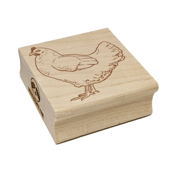 Watchful Hen Facing Left Chicken Square Rubber Stamp Stamping Scrapbooking Crafting - Small 1.25in